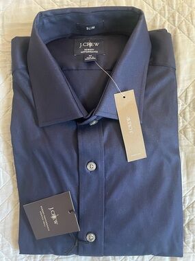 J. CREW Bowery performance stretch dress shirt in Midnight Navy Size M $98 CA351